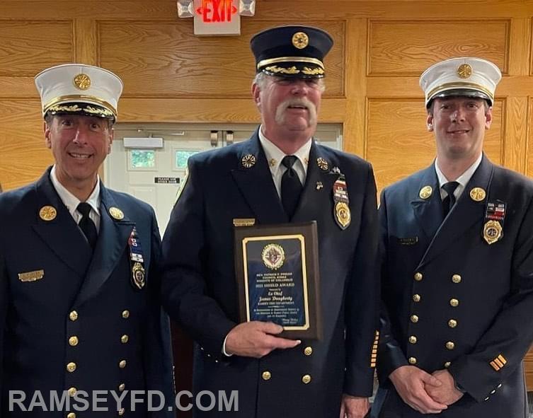 Ex Chief Jim Dougherty receives Shield Award - Ramsey Fire Department