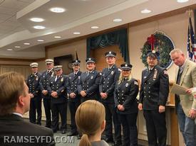 L-R - Chief of Department Christopher Warnet, Assistant Chief Jim Dougherty, Deputy Chief Mike Scalione, Capt Thomas Lanning, Lt's Anthony Decotis, David Berger, Addison Emr, Greg Duncan.
President Greg Hewitt